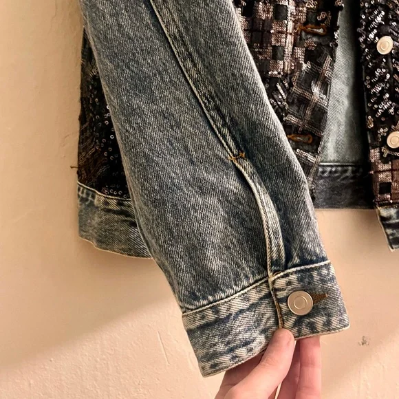 nwt 🆕 denim moto jacket with abstract plaid sequins - Picture 11 of 16